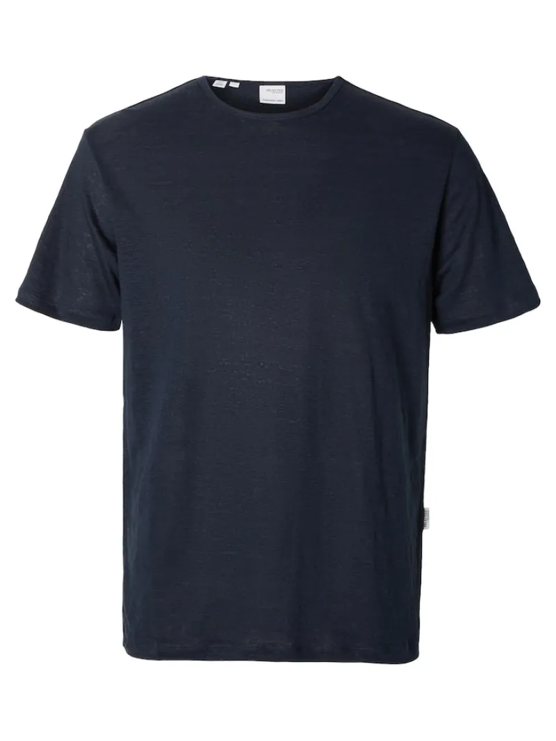 Selected Shirts*SLHBET LINEN SS O-NECK TEE Sky Captain