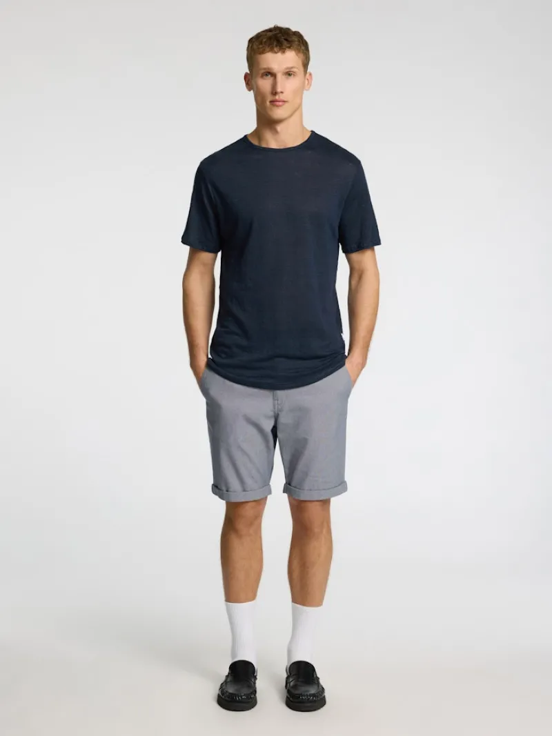 Selected Shirts*SLHBET LINEN SS O-NECK TEE Sky Captain