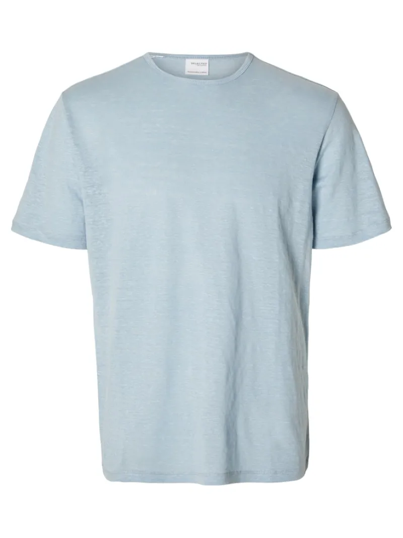 Selected Shirts*SLHBET LINEN SS O-NECK TEE Cashmere Blue