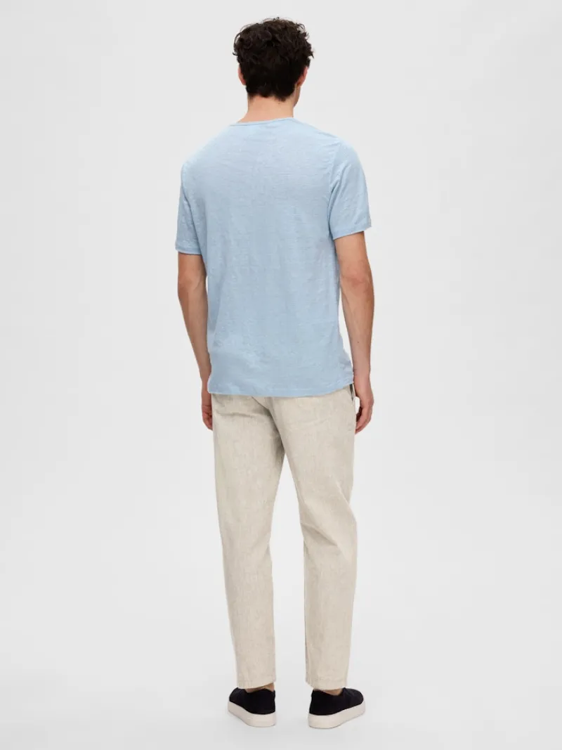 Selected Shirts*SLHBET LINEN SS O-NECK TEE Cashmere Blue
