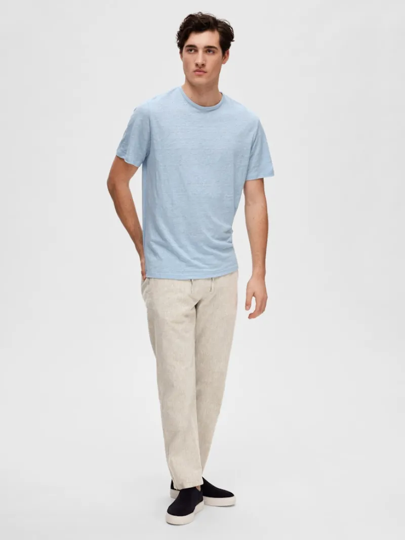 Selected Shirts*SLHBET LINEN SS O-NECK TEE Cashmere Blue