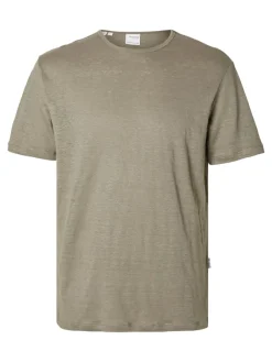 Selected Shirts*SLHBET LINEN SS O-NECK TEE vetiver