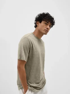 Selected Shirts*SLHBET LINEN SS O-NECK TEE vetiver