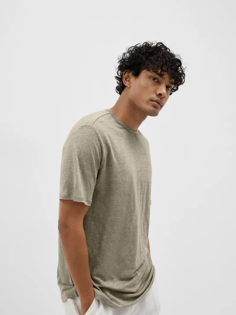 Selected Shirts*SLHBET LINEN SS O-NECK TEE vetiver