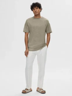 Selected Shirts*SLHBET LINEN SS O-NECK TEE vetiver