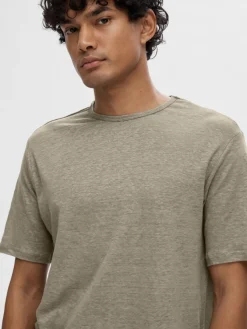 Selected Shirts*SLHBET LINEN SS O-NECK TEE vetiver