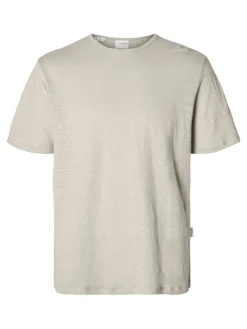 Selected Shirts*SLHBET LINEN SS O-NECK TEE oatmeal