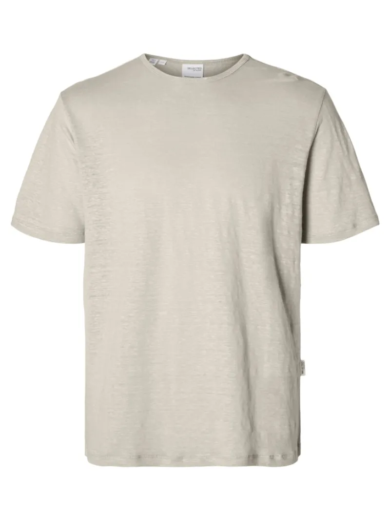 Selected Shirts*SLHBET LINEN SS O-NECK TEE oatmeal