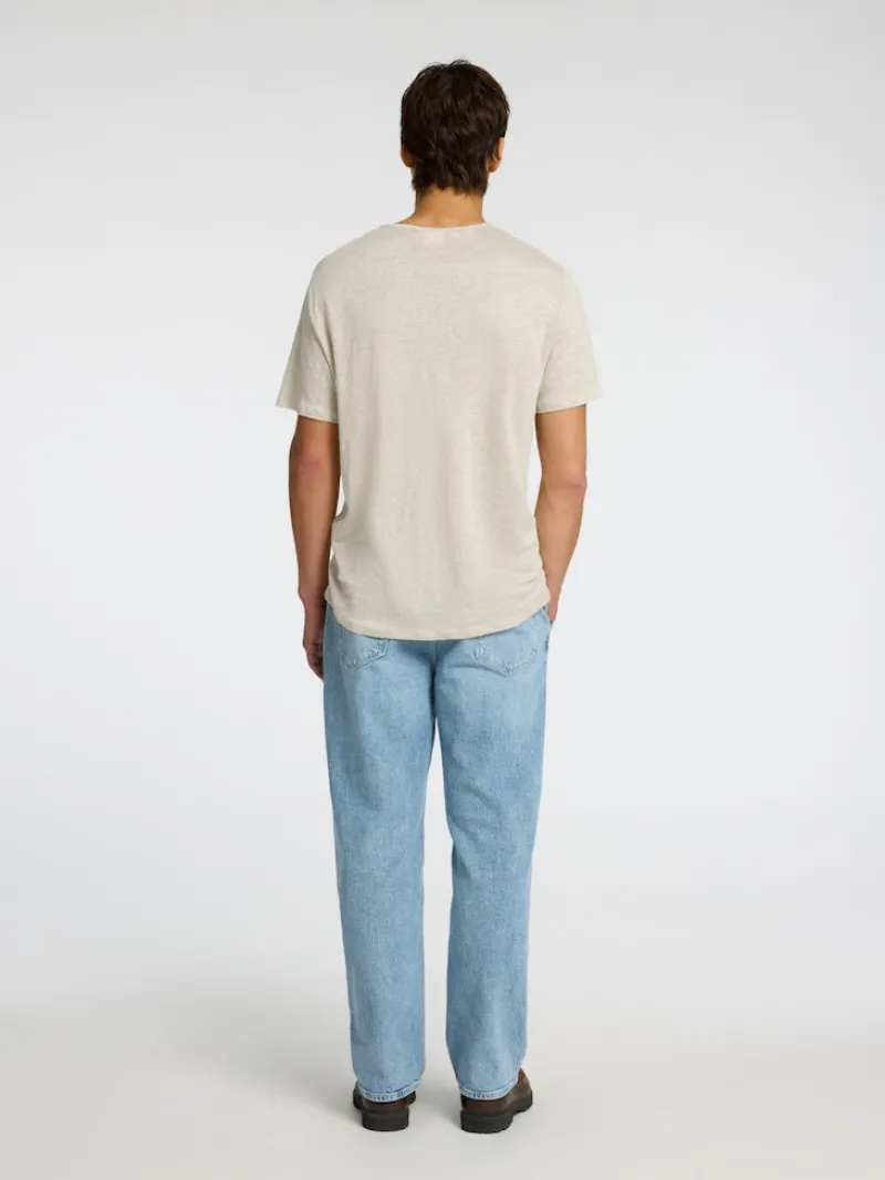 Selected Shirts*SLHBET LINEN SS O-NECK TEE oatmeal