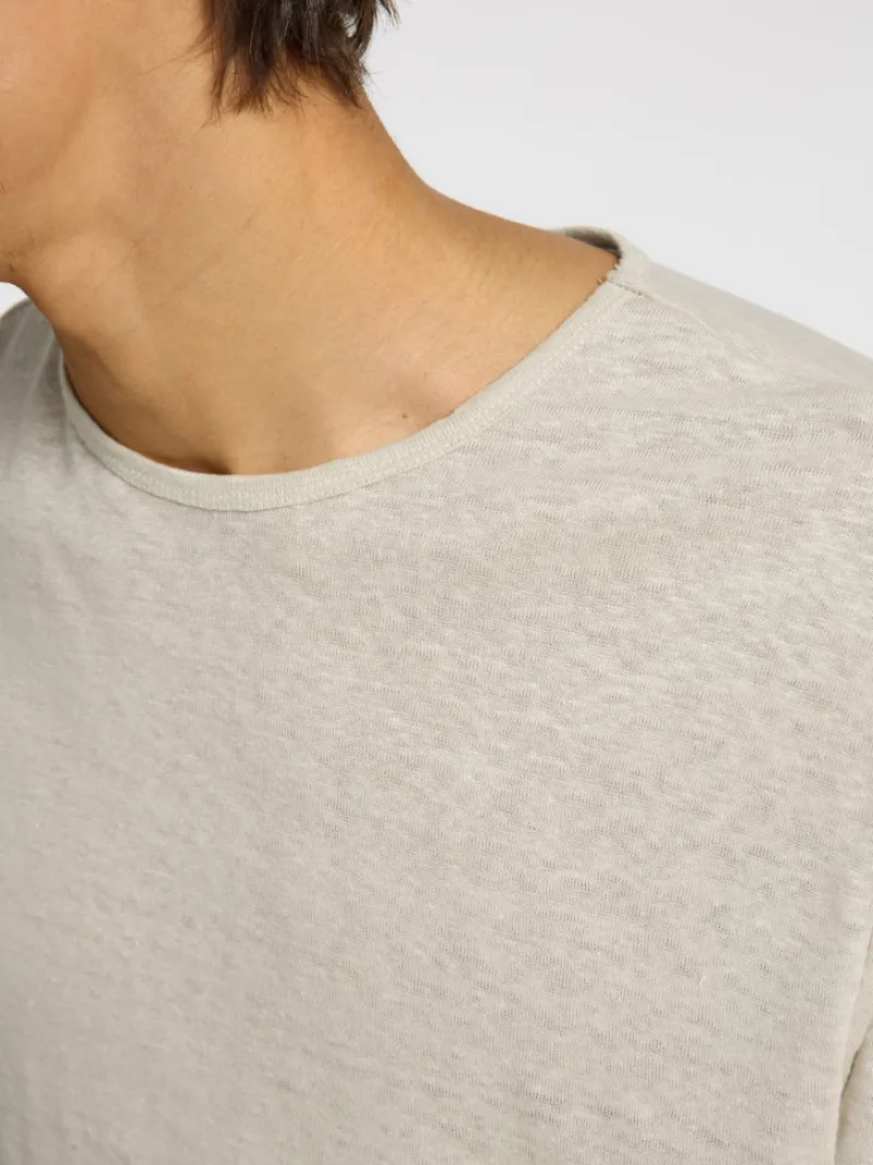 Selected Shirts*SLHBET LINEN SS O-NECK TEE oatmeal