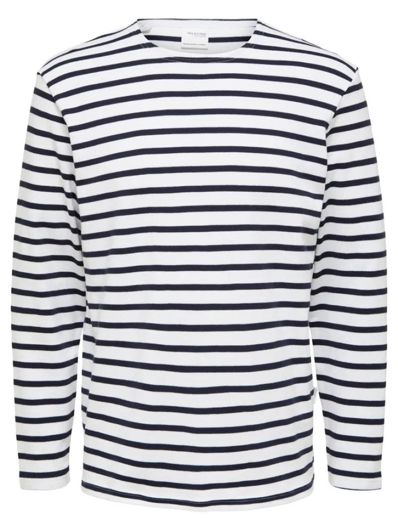 Selected Shirts*SLHBRIAC STRIPE LS O-NECK TEE NOOS Bright White