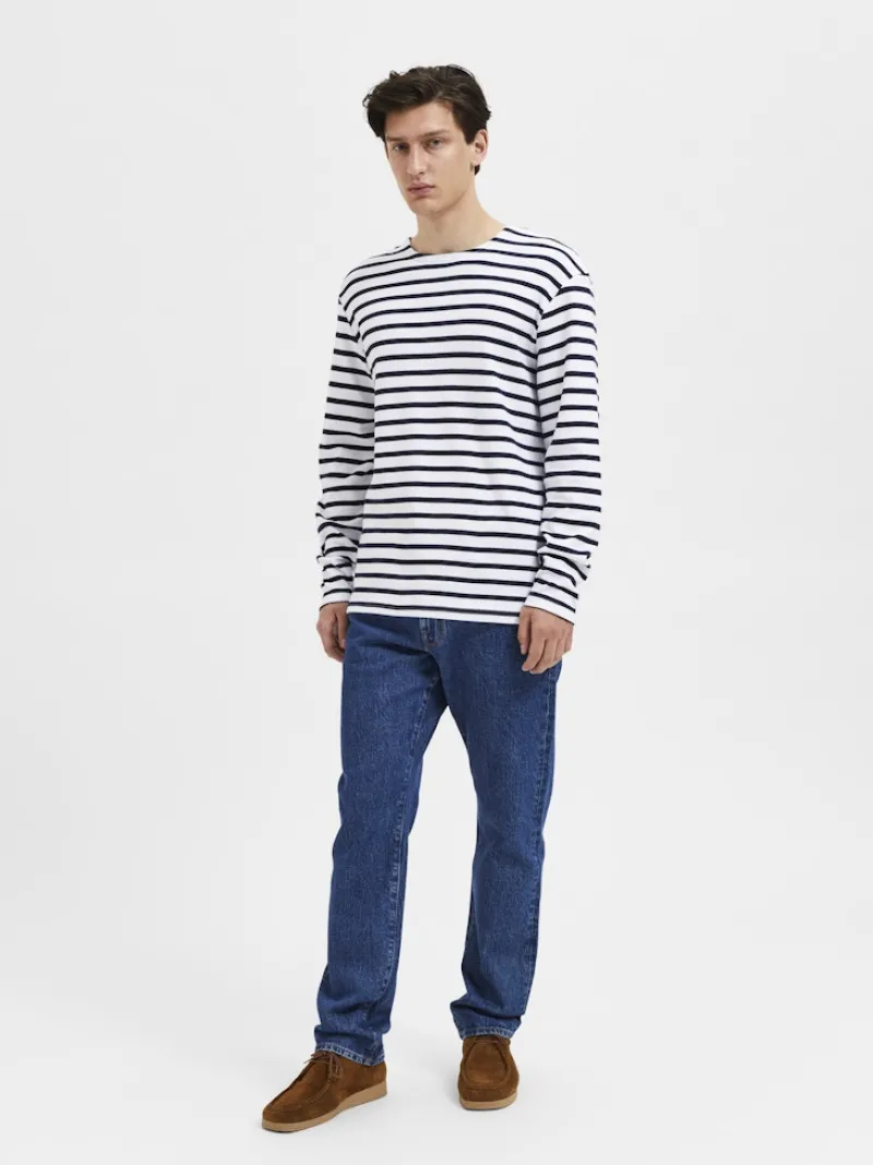 Selected Shirts*SLHBRIAC STRIPE LS O-NECK TEE NOOS Bright White