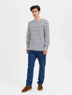 Selected Shirts*SLHBRIAC STRIPE LS O-NECK TEE NOOS Bright White