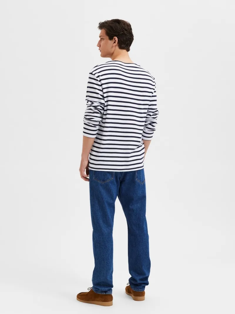 Selected Shirts*SLHBRIAC STRIPE LS O-NECK TEE NOOS Bright White