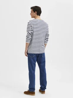 Selected Shirts*SLHBRIAC STRIPE LS O-NECK TEE NOOS Bright White