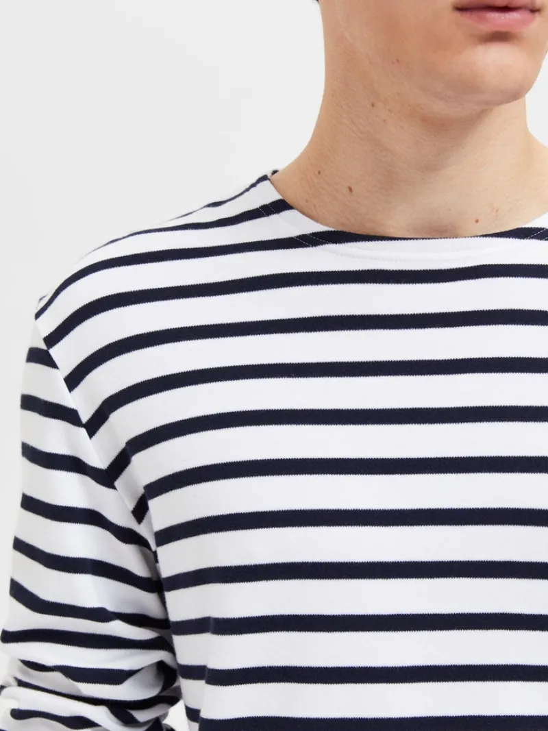 Selected Shirts*SLHBRIAC STRIPE LS O-NECK TEE NOOS Bright White