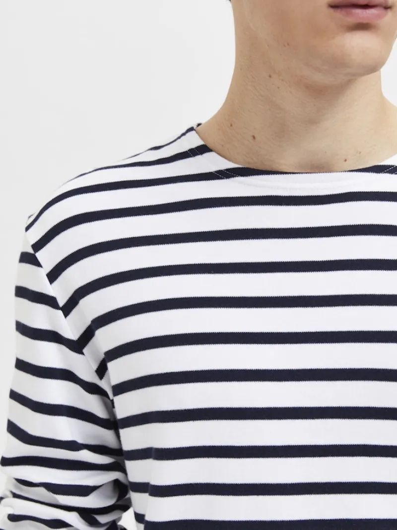 Selected Shirts*SLHBRIAC STRIPE LS O-NECK TEE NOOS Bright White