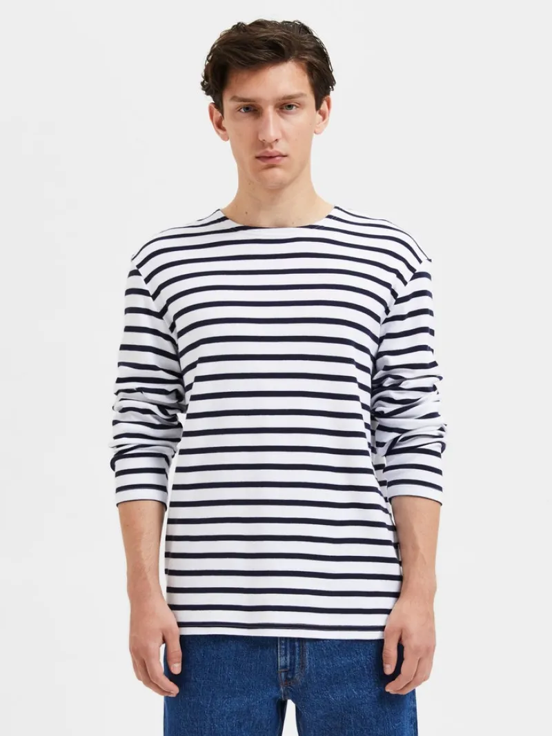 Selected Shirts*SLHBRIAC STRIPE LS O-NECK TEE NOOS Bright White