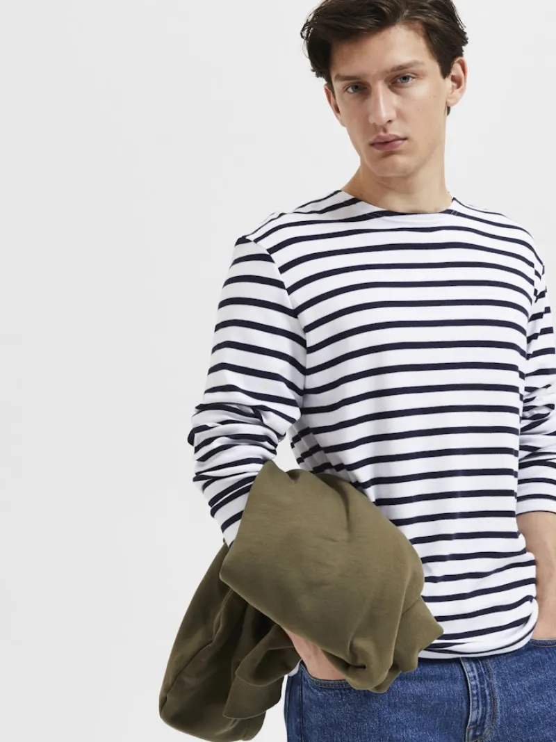 Selected Shirts*SLHBRIAC STRIPE LS O-NECK TEE NOOS Bright White