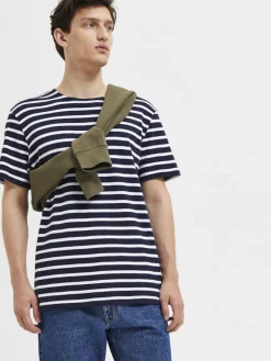 Selected Shirts*SLHBRIAC STRIPE SS O-NECK TEE NOOS Navy Blazer