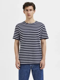 Selected Shirts*SLHBRIAC STRIPE SS O-NECK TEE NOOS Navy Blazer