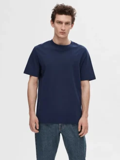 Selected Shirts*SLHCOLMAN SS O-NECK TEE NOOS Navy Blazer