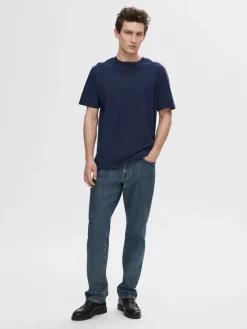 Selected Shirts*SLHCOLMAN SS O-NECK TEE NOOS Navy Blazer
