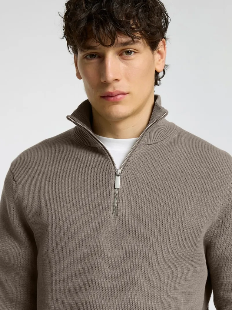 Selected Pullover & Sweatshirts*SLHDANE LS KNIT STRUCTURE HALF ZIP NOOS Morel