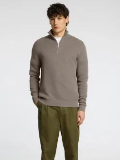 Selected Pullover & Sweatshirts*SLHDANE LS KNIT STRUCTURE HALF ZIP NOOS Morel