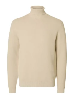 Selected Pullover & Sweatshirts*SLHDANE LS KNIT STRUCTURE ROLL NECK NOOS oatmeal