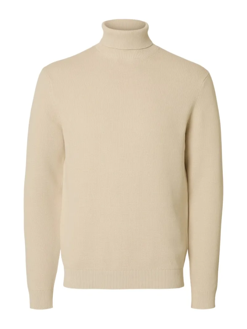 Selected Pullover & Sweatshirts*SLHDANE LS KNIT STRUCTURE ROLL NECK NOOS oatmeal