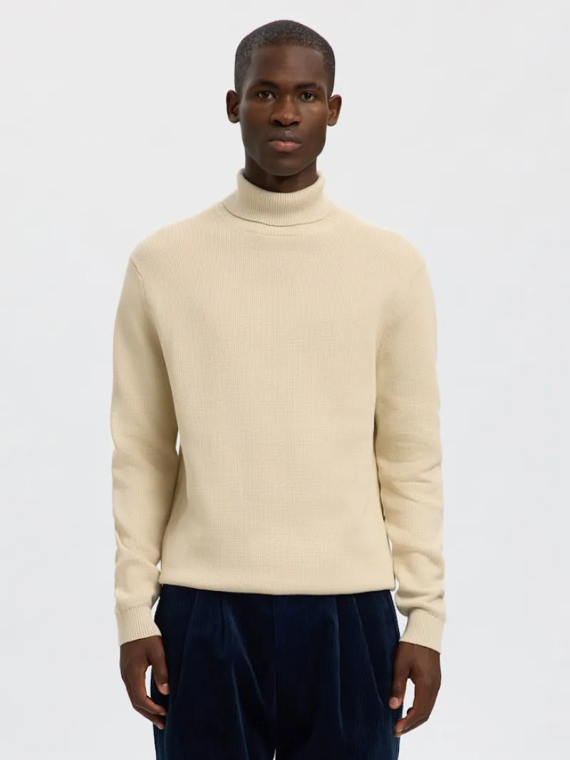 Selected Pullover & Sweatshirts*SLHDANE LS KNIT STRUCTURE ROLL NECK NOOS oatmeal