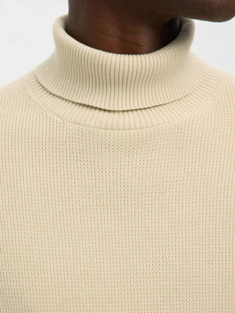 Selected Pullover & Sweatshirts*SLHDANE LS KNIT STRUCTURE ROLL NECK NOOS oatmeal