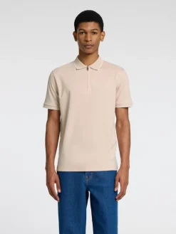 Selected Shirts*SLHFAVE SPORT ZIP SS POLO NOOS oatmeal