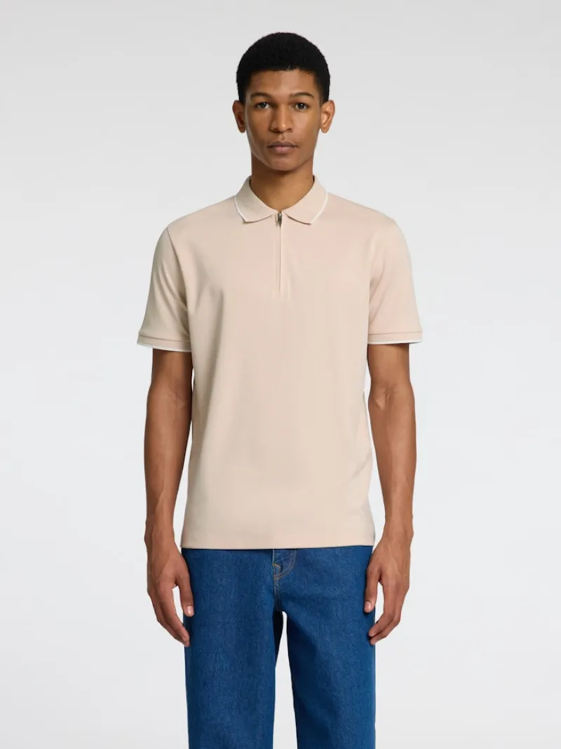 Selected Shirts*SLHFAVE SPORT ZIP SS POLO NOOS oatmeal