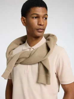 Selected Shirts*SLHFAVE SPORT ZIP SS POLO NOOS oatmeal