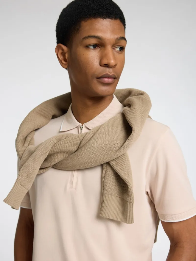 Selected Shirts*SLHFAVE SPORT ZIP SS POLO NOOS oatmeal