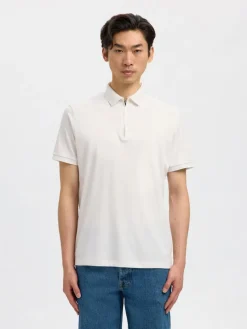 Selected Shirts*SLHFAVE ZIP SS POLO NOOS Cloud Dancer