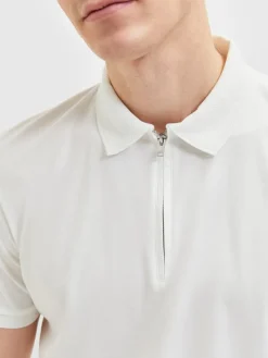 Selected Shirts*SLHFAVE ZIP SS POLO NOOS Cloud Dancer