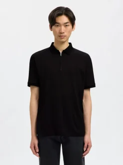 Selected Shirts*SLHFAVE ZIP SS POLO NOOS Black