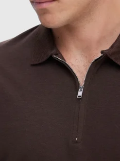 Selected Shirts*SLHFAVE ZIP SS POLO NOOS demitasse