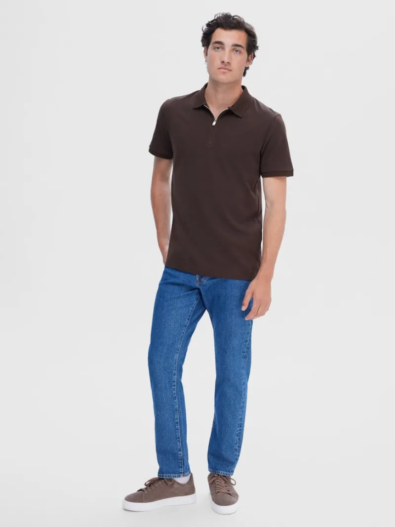 Selected Shirts*SLHFAVE ZIP SS POLO NOOS demitasse