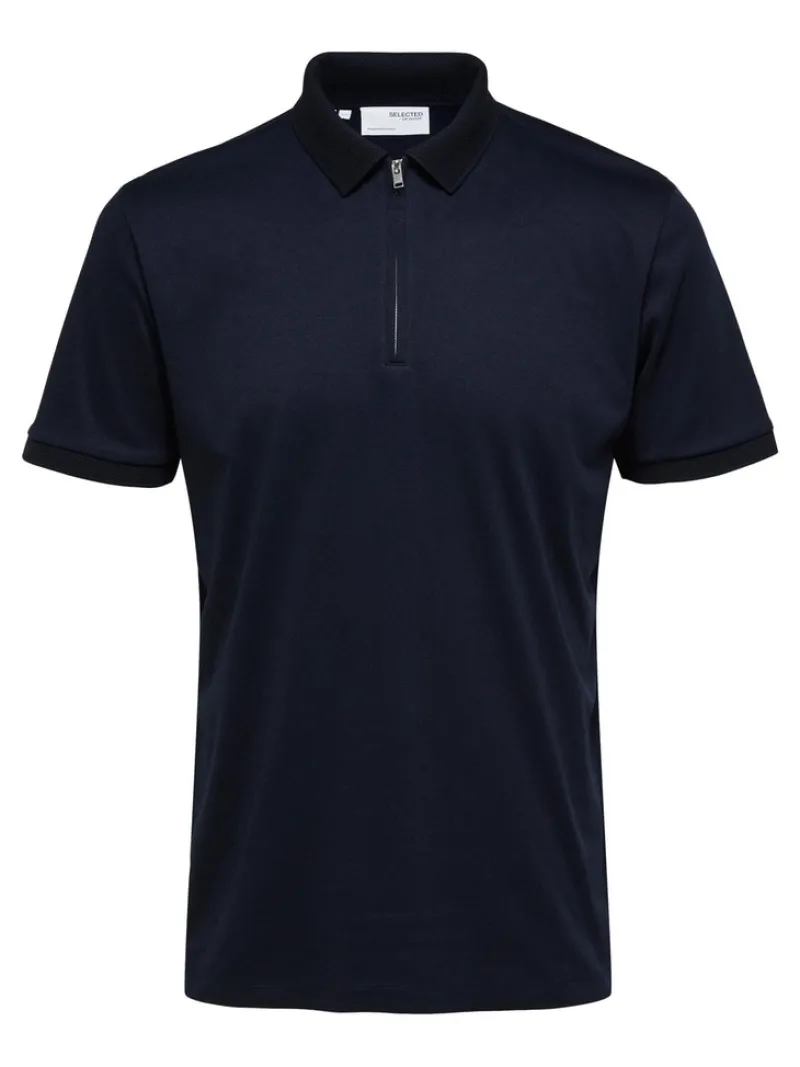 Selected Shirts*SLHFAVE ZIP SS POLO NOOS Sky Captain