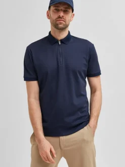 Selected Shirts*SLHFAVE ZIP SS POLO NOOS Sky Captain