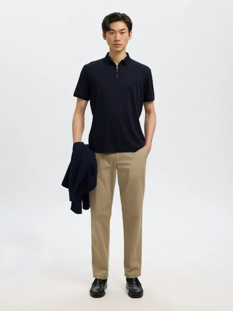Selected Shirts*SLHFAVE ZIP SS POLO NOOS Sky Captain