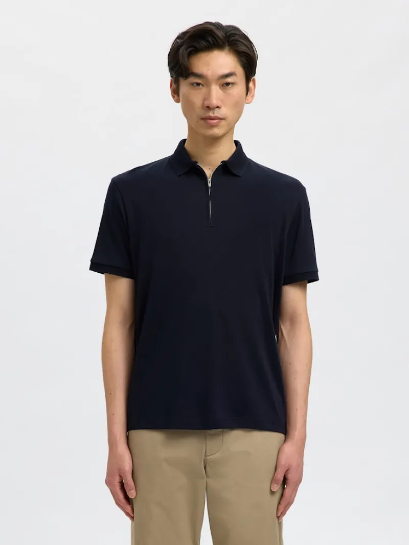 Selected Shirts*SLHFAVE ZIP SS POLO NOOS Sky Captain
