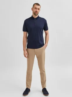 Selected Shirts*SLHFAVE ZIP SS POLO NOOS Sky Captain