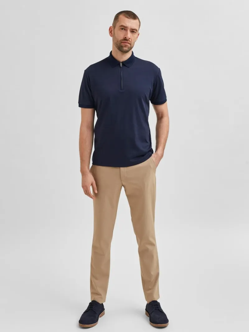 Selected Shirts*SLHFAVE ZIP SS POLO NOOS Sky Captain