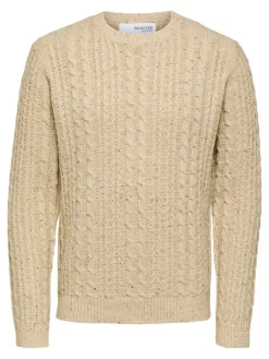 Selected Pullover & Sweatshirts*SLHHENRY LS KNIT CABLE CREW NECK W oatmeal
