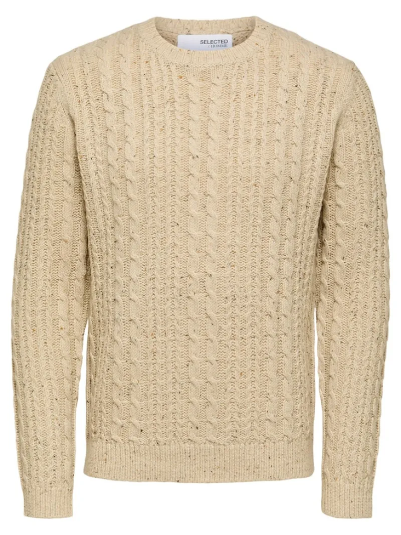 Selected Pullover & Sweatshirts*SLHHENRY LS KNIT CABLE CREW NECK W oatmeal